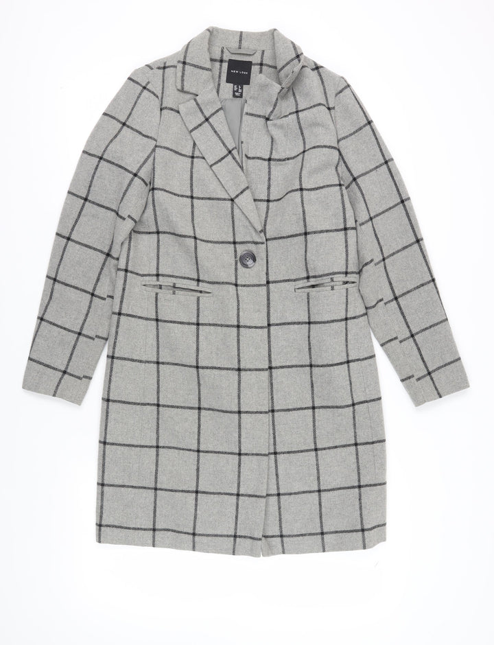 New Look Women's Grey Check Overcoat Size 6