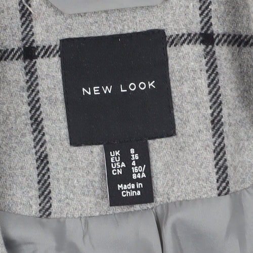 New Look Women's Grey Check Overcoat Size 6