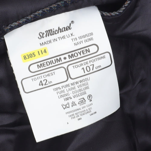 St Michael Men's Blue Check Blazer Jacket, Size 42R, Wool