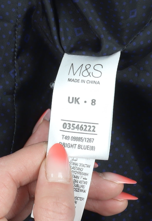 Marks and Spencer Women's Blue Pea Coat Size 8 - Stylish