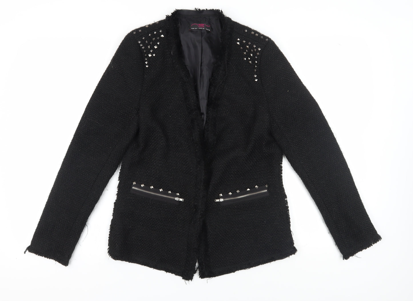 New Look Women's Black Bouclé Blazer, Size 14, Studded, Winter