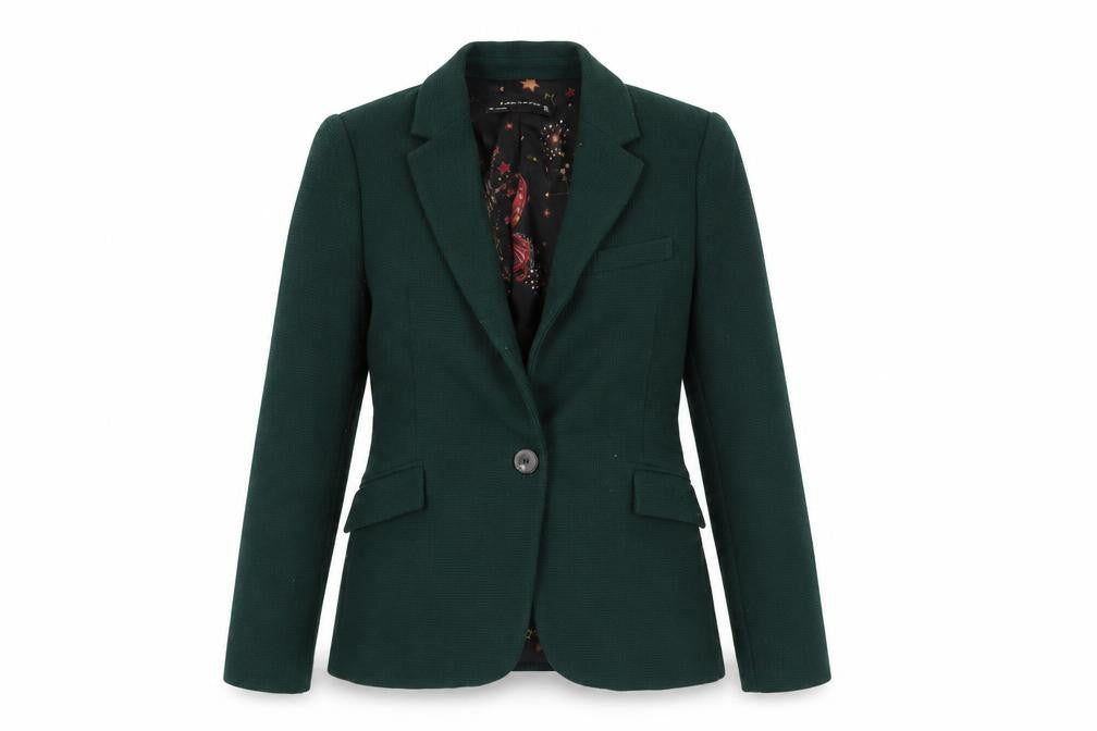 Front view of Zara Women's Green Blazer, Regular Fit, 3, Business