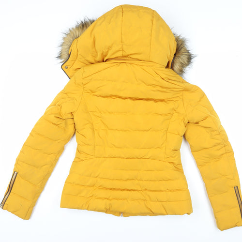 Zara Women’s Yellow Puffer Jacket S Faux Fur
