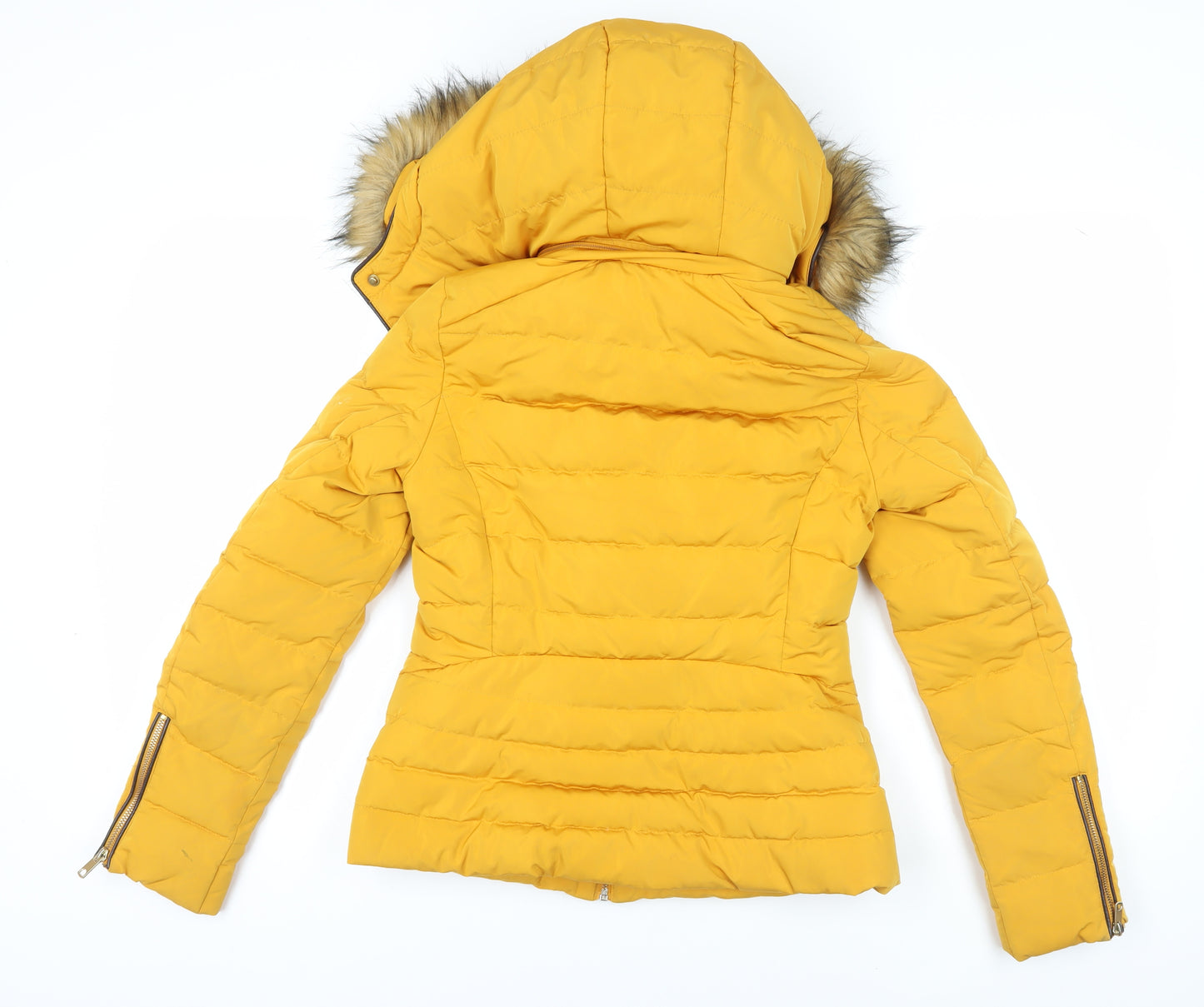 Zara Women’s Yellow Puffer Jacket S Faux Fur