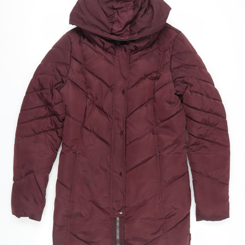 Next Women's Red Puffer Jacket Size 12 Hooded Mid-Length
