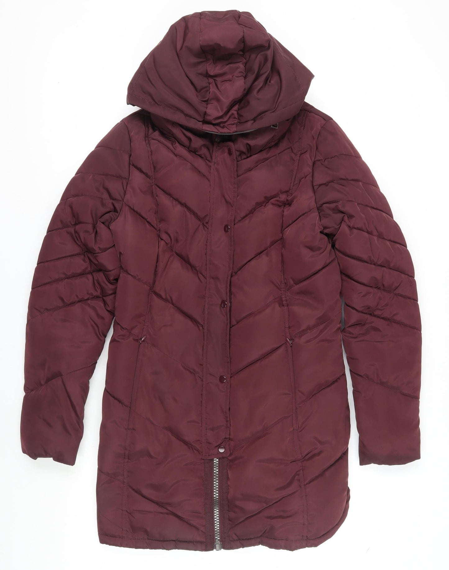 Next Women's Red Puffer Jacket Size 12 Hooded Mid-Length