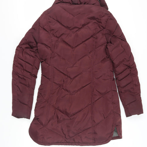 Next Women's Red Puffer Jacket Size 12 Hooded Mid-Length