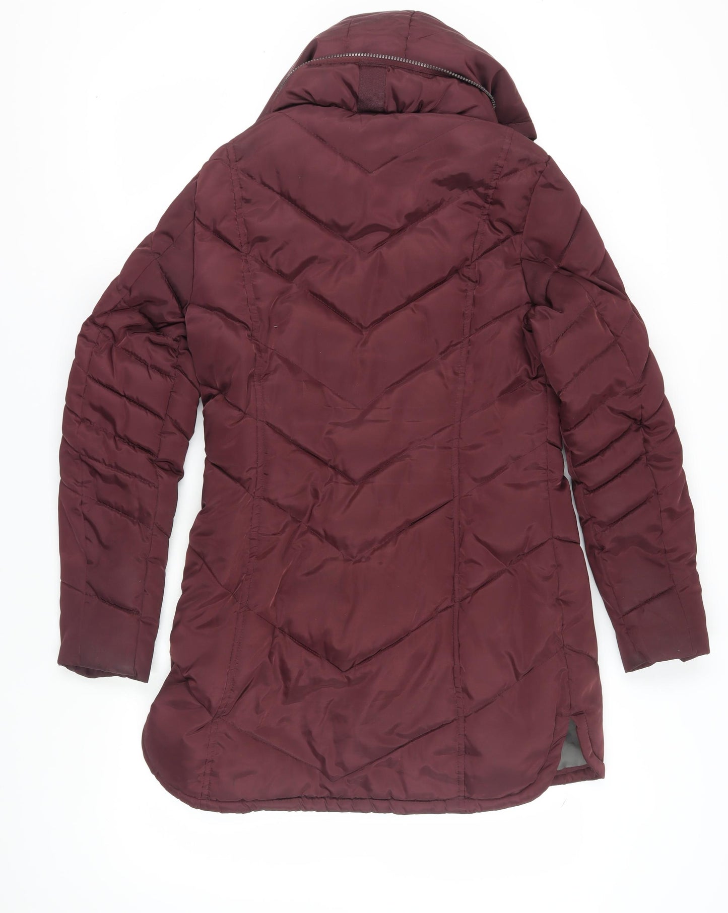 Next Women's Red Puffer Jacket Size 12 Hooded Mid-Length