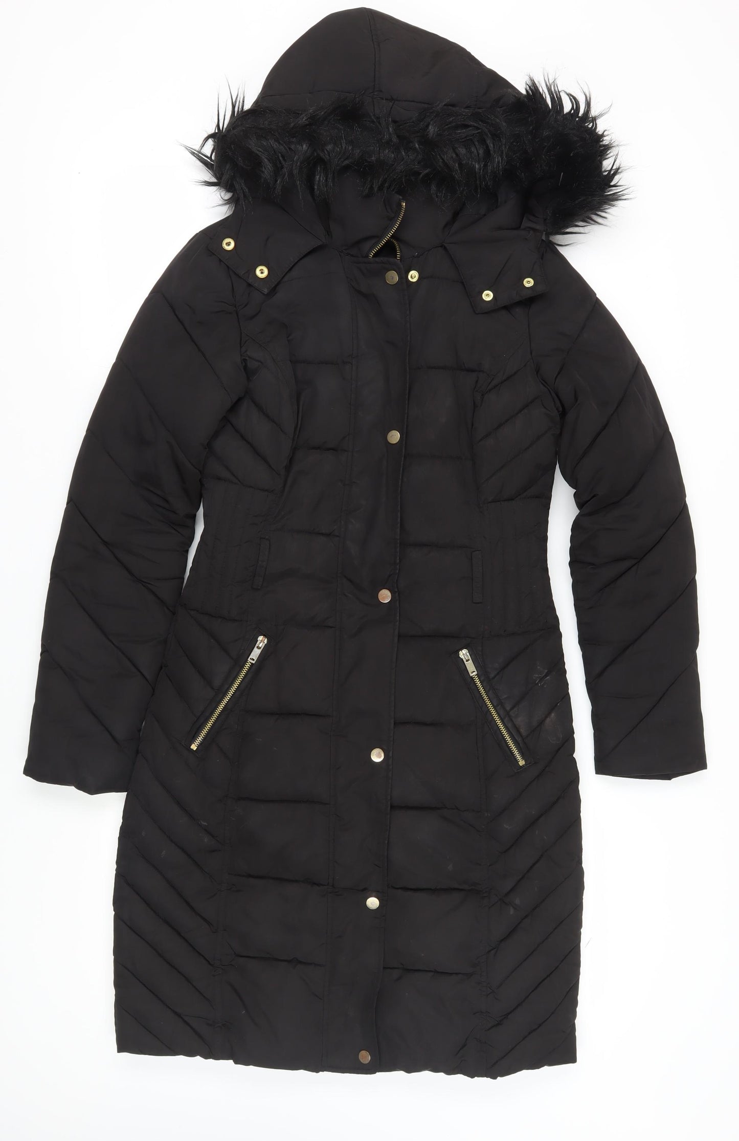 Oasis Women's Black XS Puffer Jacket Hooded Long Coat
