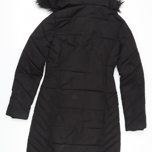 Oasis Women's Black XS Puffer Jacket Hooded Long Coat