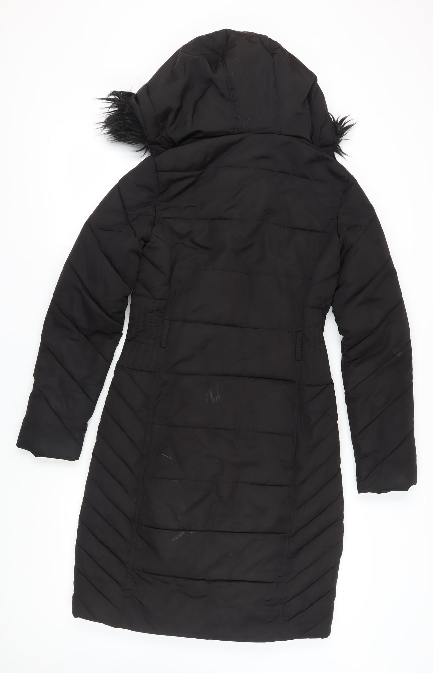 Oasis Women's Black XS Puffer Jacket Hooded Long Coat