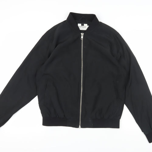 Topman Men's Black Bomber Jacket M Stand-Up Collar