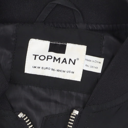 Topman Men's Black Bomber Jacket M Stand-Up Collar