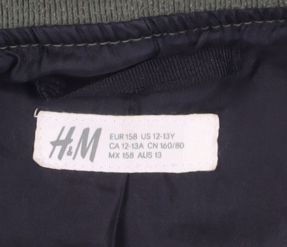 H&M Boys Green Bomber Jacket Size 13 Years