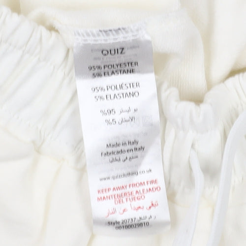 Quiz Women's White Jogger Trousers, Size L, Elastic Waist