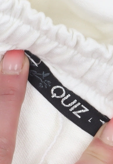 Quiz Women's White Jogger Trousers, Size L, Elastic Waist