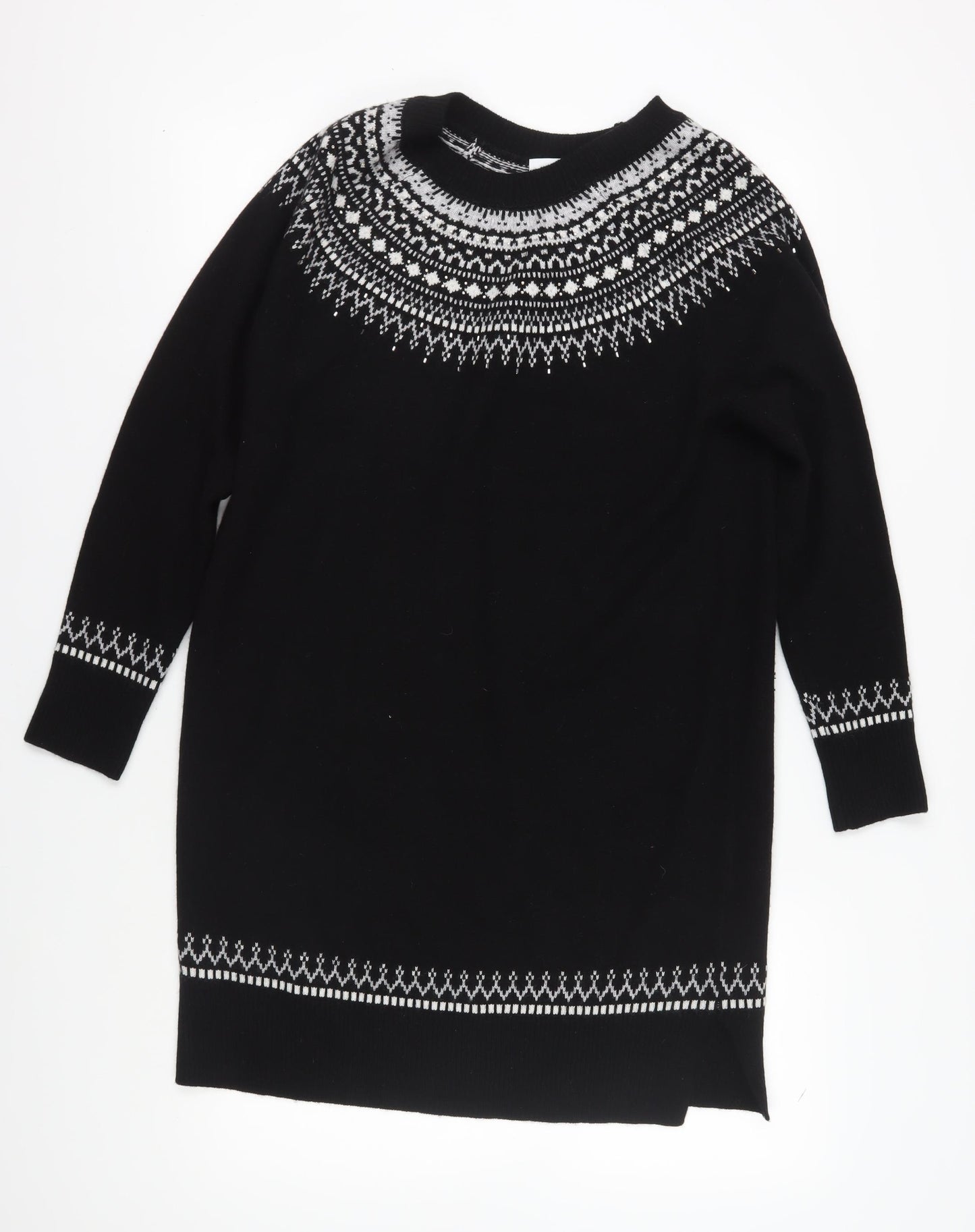 White Label Women's Black Fair Isle Jumper Dress Size 12