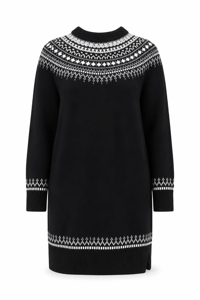 White Label Women's Black Fair Isle Jumper Dress Size 12
