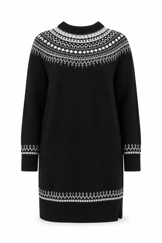 White Label Women's Black Fair Isle Jumper Dress Size 12
