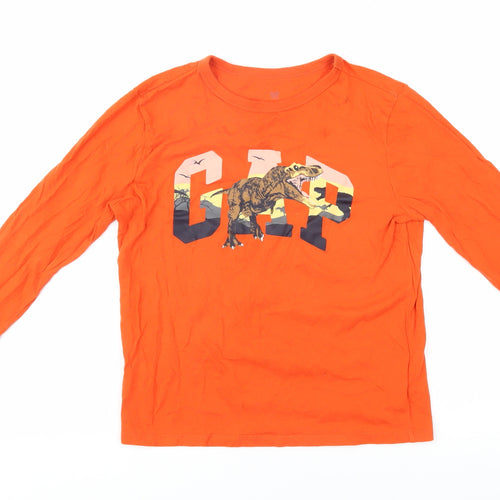 GAP Boys Orange Dinosaur T-Shirt, Size 8-9, Long Sleeve, Cotton