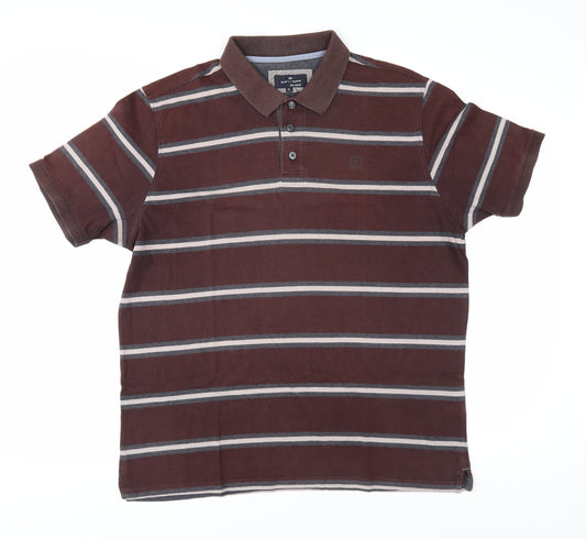 Marks and Spencer Men's Brown Striped Polo Shirt XL