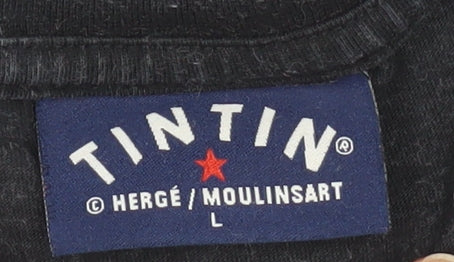 Tintin Men's Comic Graphic T-Shirt L Black, Multicoloured