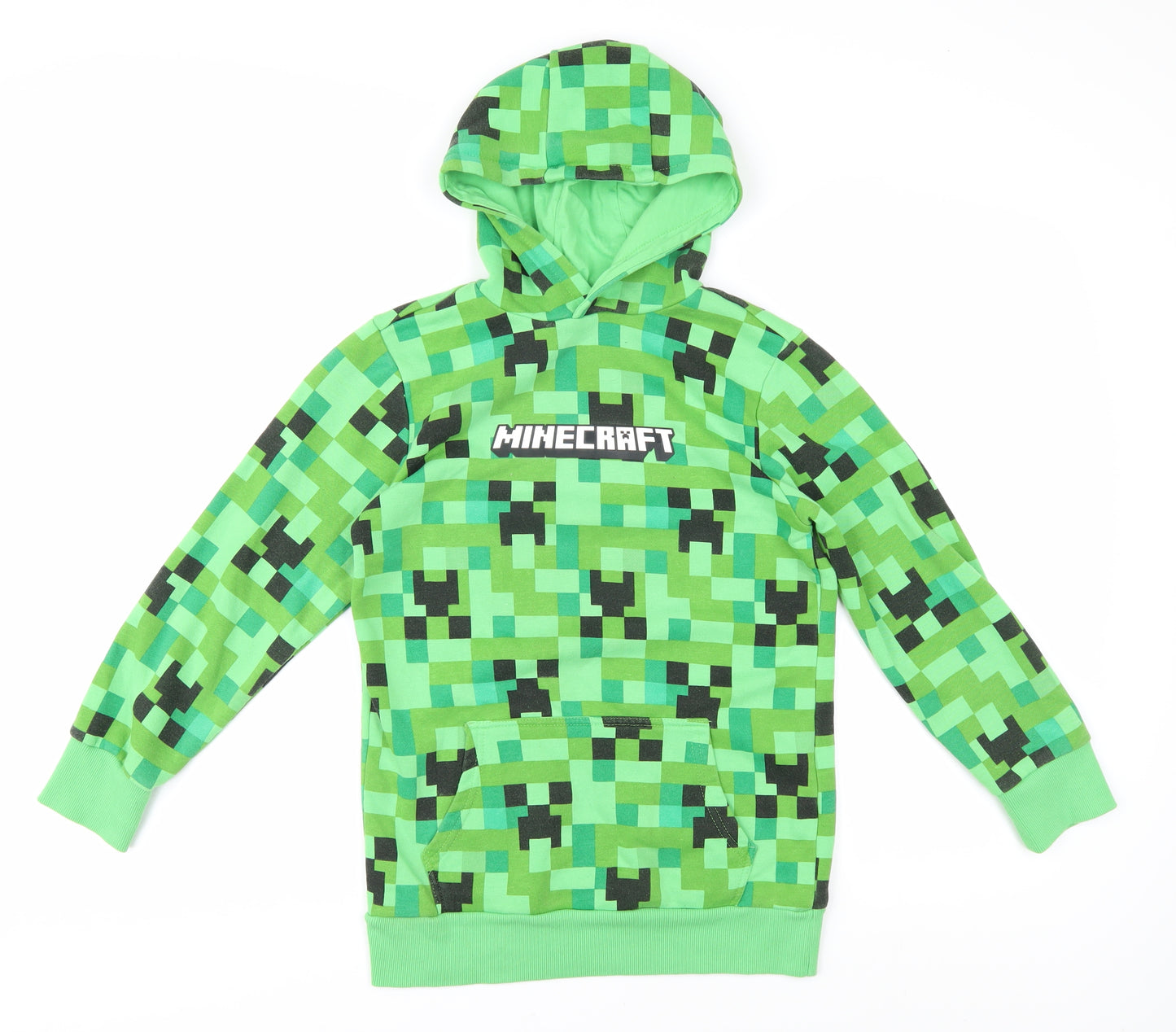 Primark Boys Green Printed Pullover Hoodie, Age 10-11
