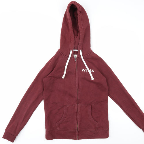 Jack Wills Women's Red Full Zip Hoodie, Size 10