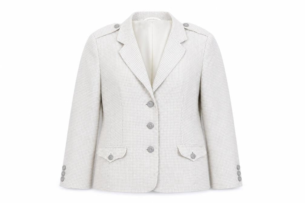 Front view of Windsmoor Women's Beige Check Linen Suit Jacket