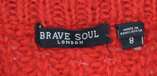 Brave Soul Women's Red Cable-Knit Jumper Size 8