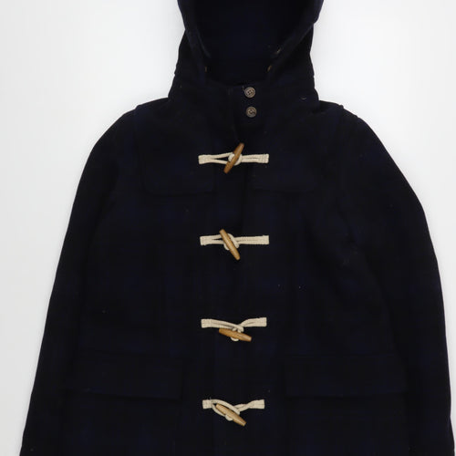 Fat Face Women's Black Hooded Wool Duffel Coat, Size 12