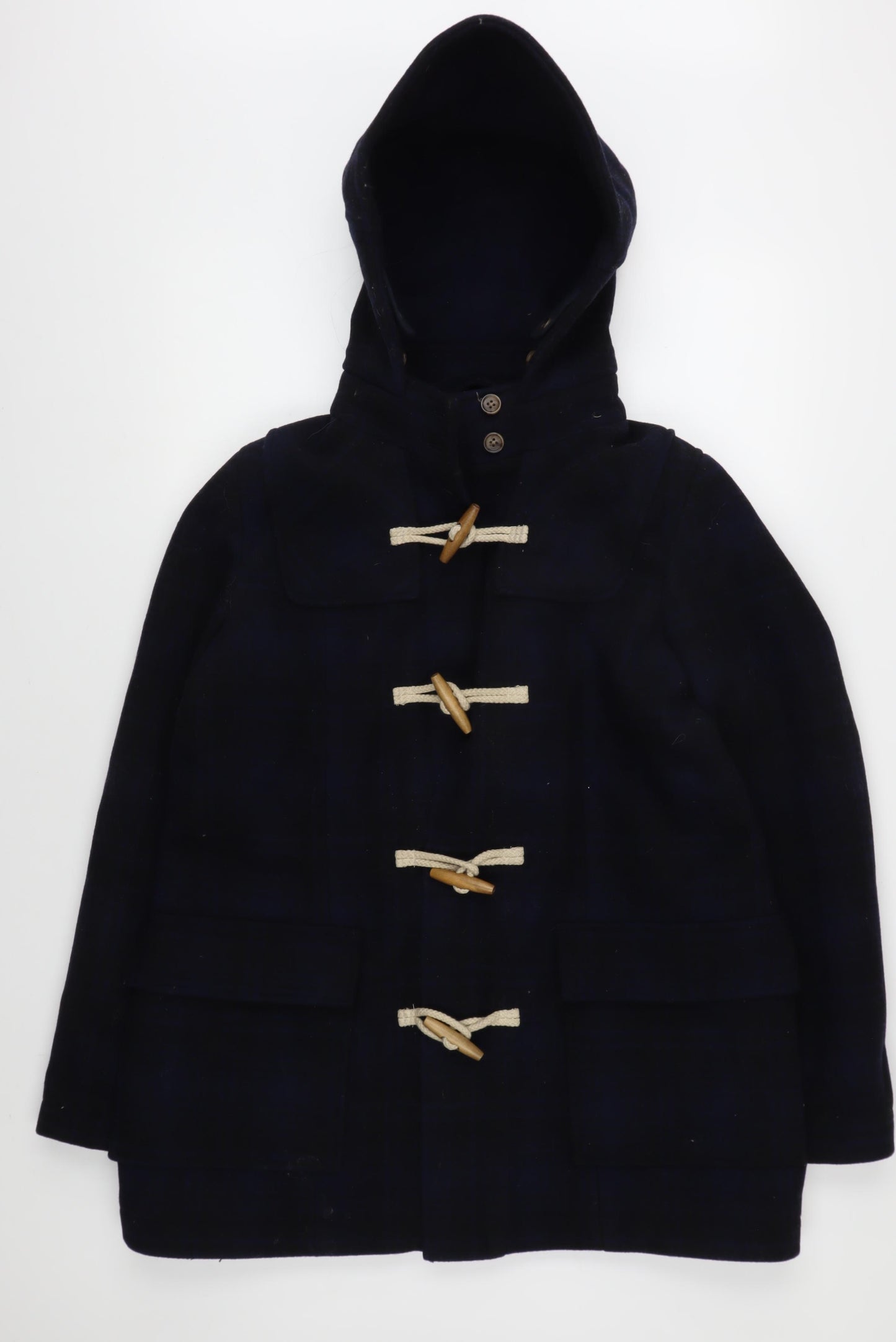 Fat Face Women's Black Hooded Wool Duffel Coat, Size 12