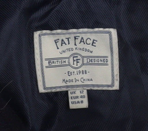 Fat Face Women's Black Hooded Wool Duffel Coat, Size 12