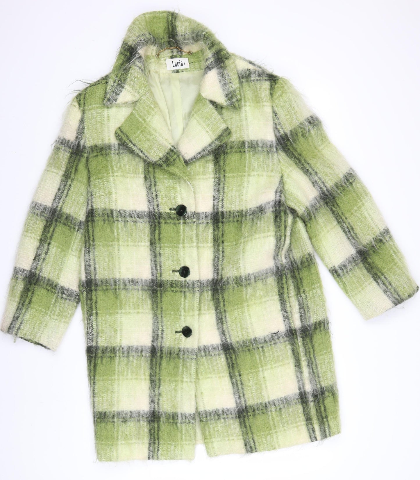 Lucia Women's Green Plaid Wool Coat - Size 10