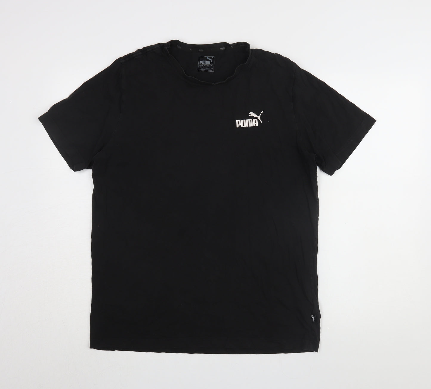 Puma Men's Black Cotton Logo T-Shirt, Size L