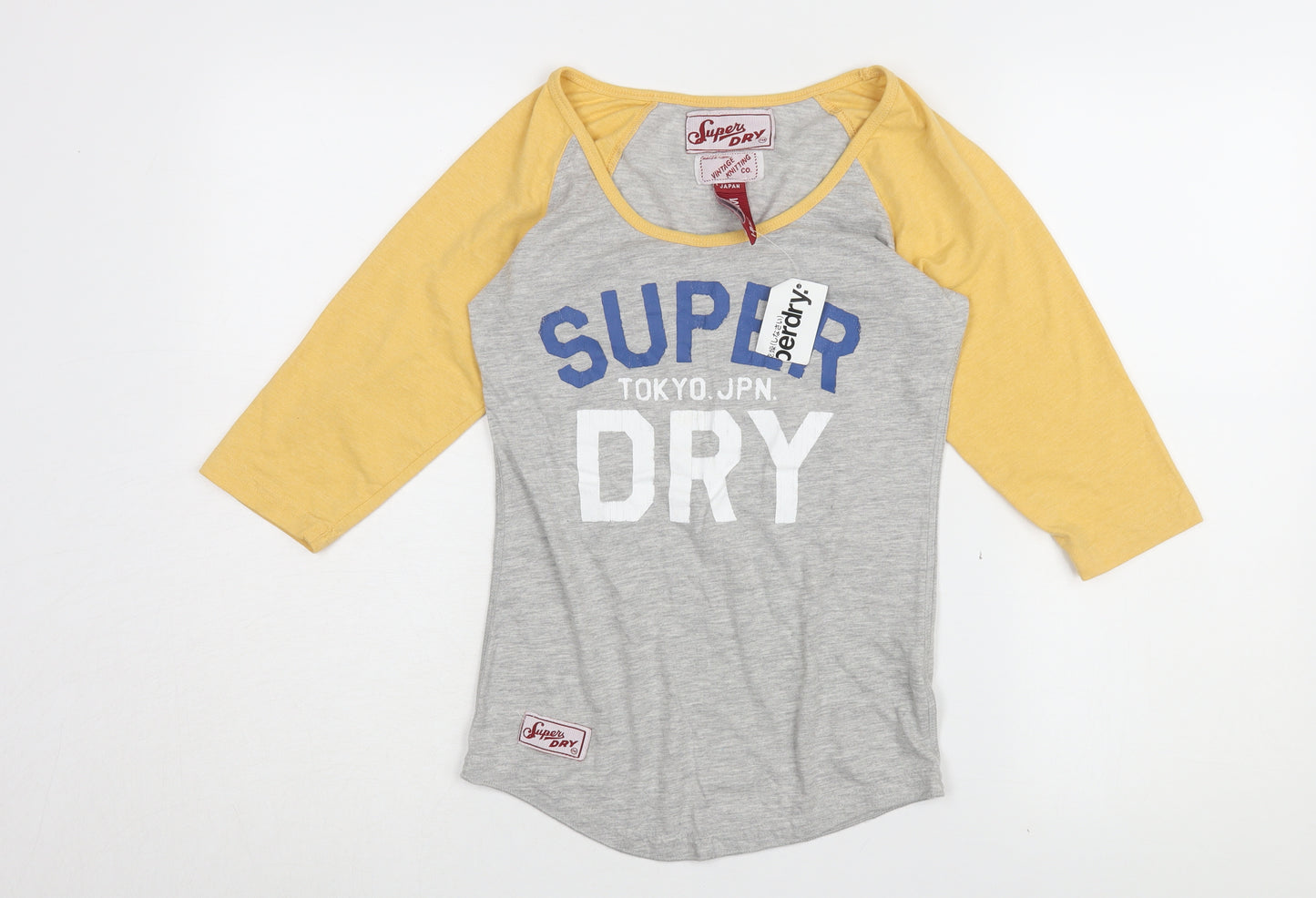 Superdry Women's Grey Yellow Raglan T-Shirt M