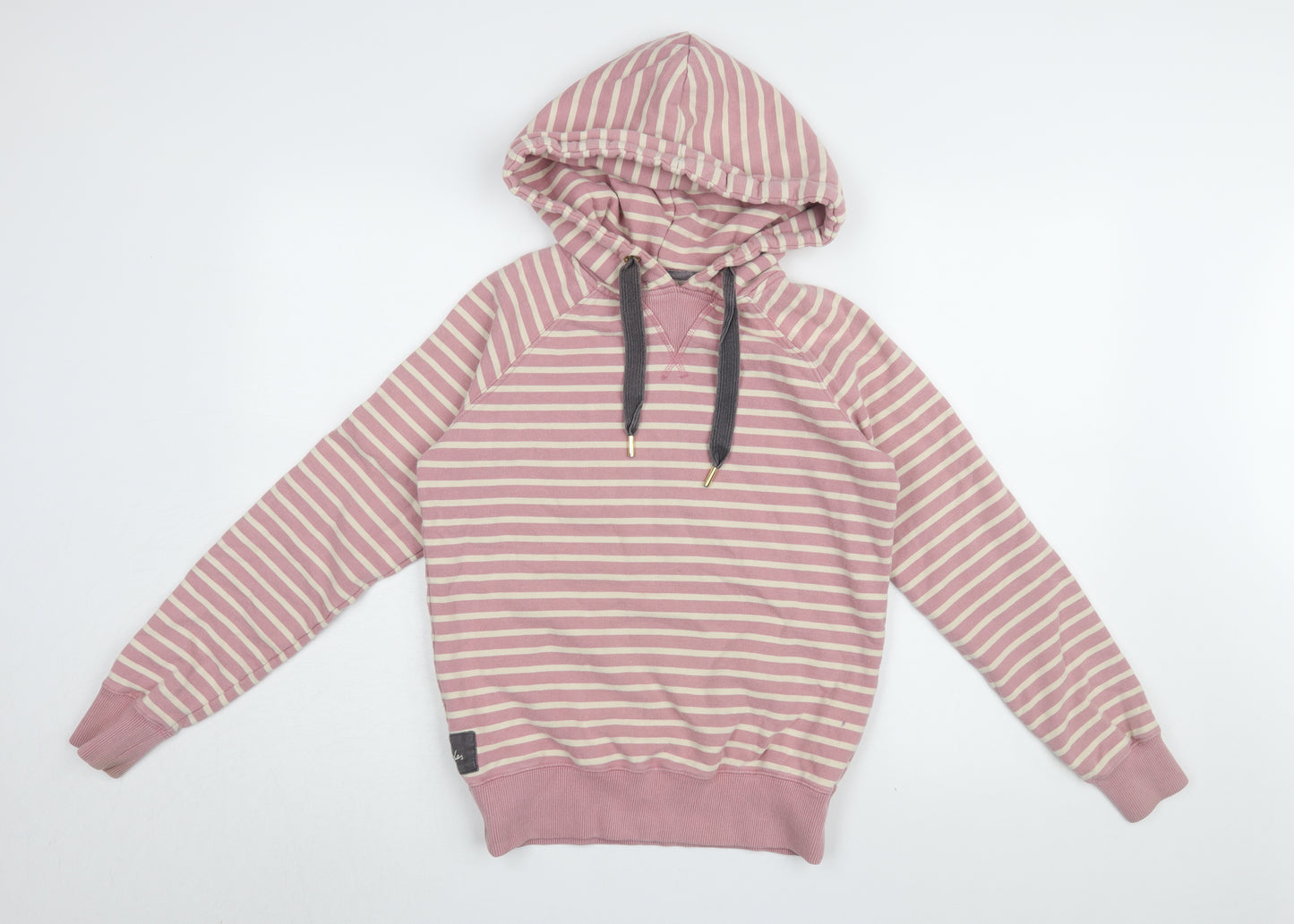 Joules Women's Pink Striped Pullover Hoodie - Size 8