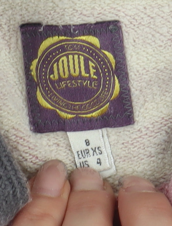 Joules Women's Pink Striped Pullover Hoodie - Size 8