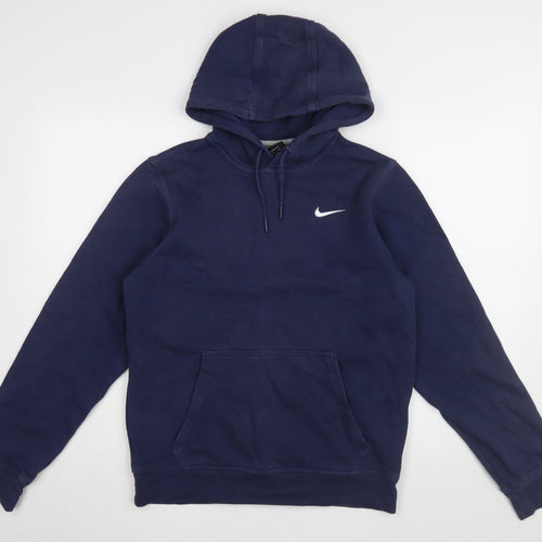 Nike Men's Blue Pullover Hoodie - Size S, Hooded & Logo