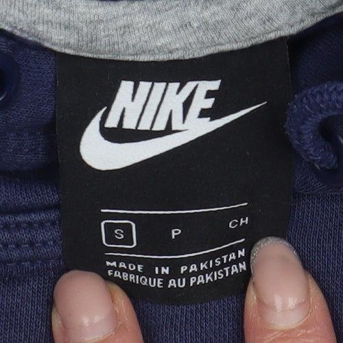 Nike Men's Blue Pullover Hoodie - Size S, Hooded & Logo