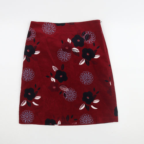 White Stuff Women's Red Floral Pencil Skirt, Size 8