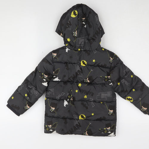 Batman Boys Black Puffer Jacket 4-5Y Hooded Winter Warm