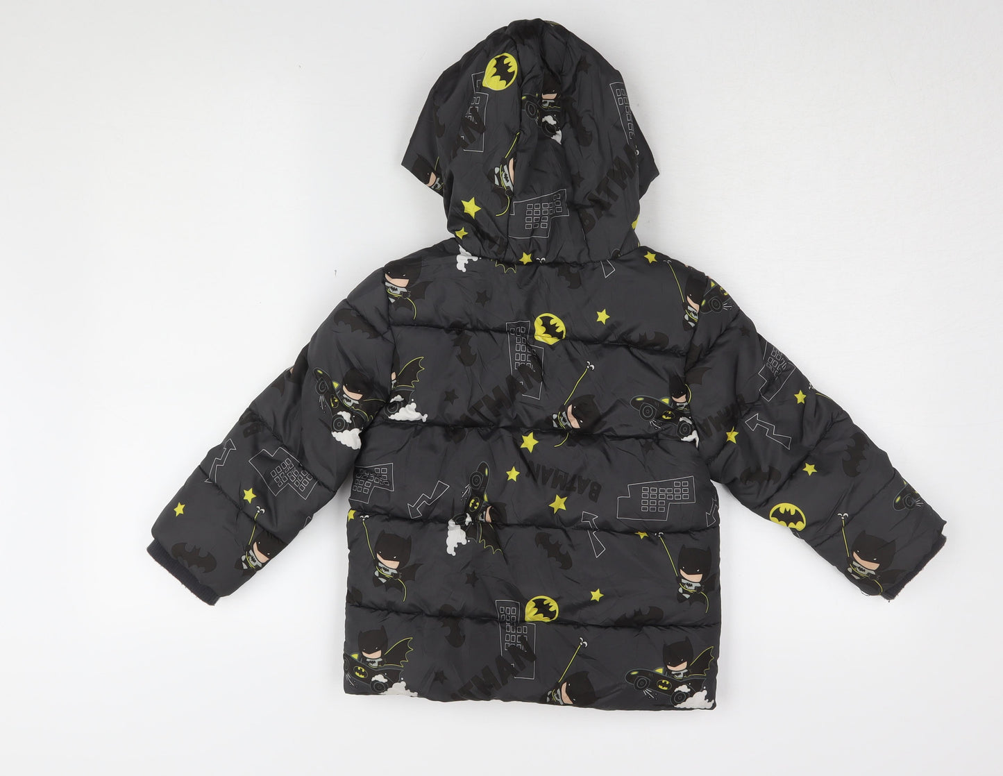Batman Boys Black Puffer Jacket 4-5Y Hooded Winter Warm