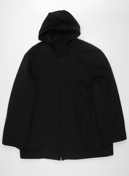 Next Men's Black XL Hooded Overcoat