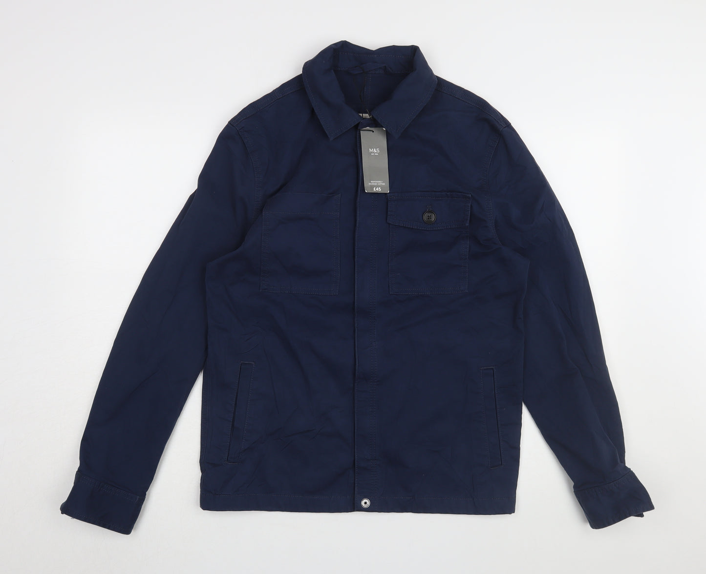 Marks and Spencer Men's Blue Jacket, Size S, Cotton Blend