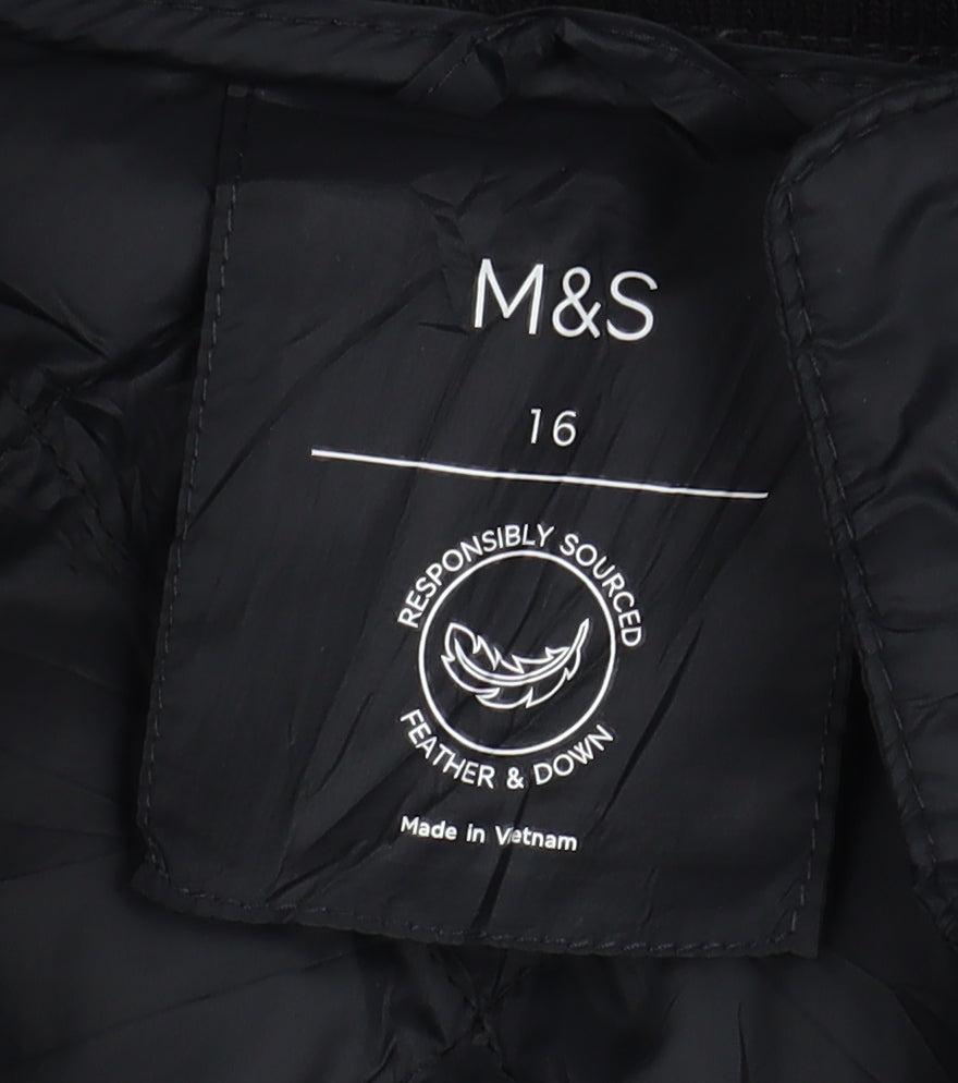 Marks and Spencer Women's Black Puffer Waistcoat - Size 16