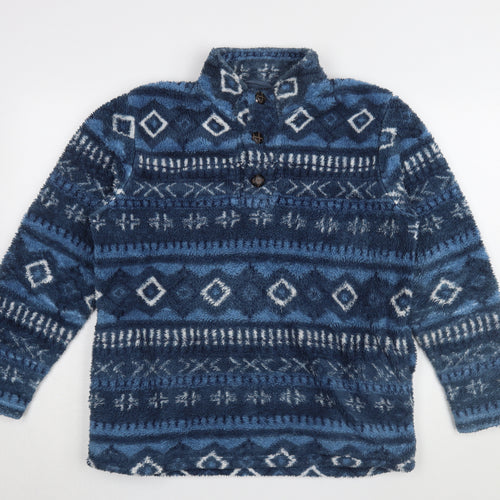Cotton Traders Men's Blue Henley Sweatshirt, Size S, Geometric