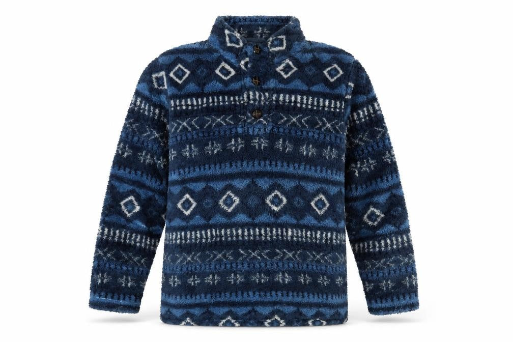 Front view of Cotton Traders Men's Blue Henley Sweatshirt, size S, Geometric
