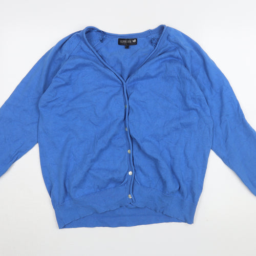 Hepburn Women's Blue Cotton V-Neck Cardigan L