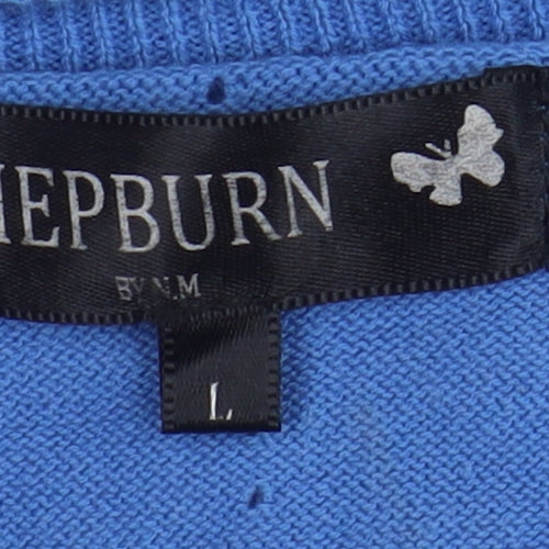 Hepburn Women's Blue Cotton V-Neck Cardigan L